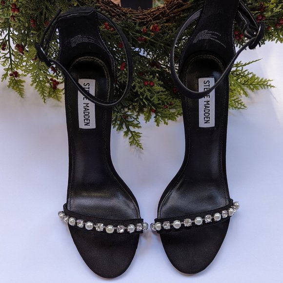 STEVE MADDEN Solitaire Stiletto Sandals Diamond Pearl Studs Ankle Strap Size 9 - Picture 12 of 15